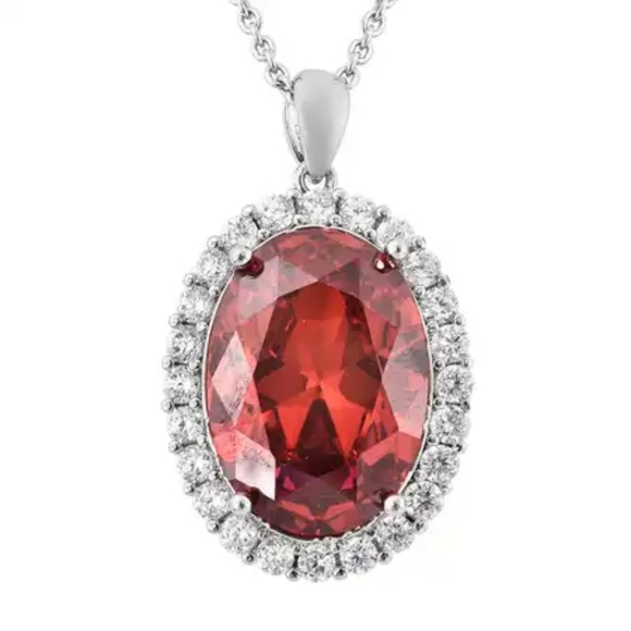 Shop LC Jewelry - Red and White Diamond Simulate Halo Pendant Stainless Steel Necklace